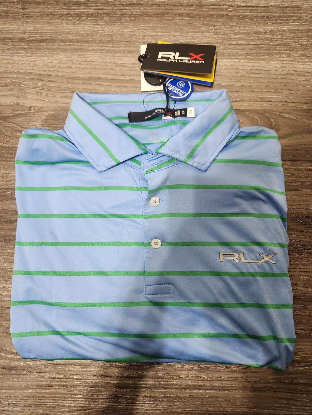Ralph Lauren RLX Light Blue & Green Striped Polo